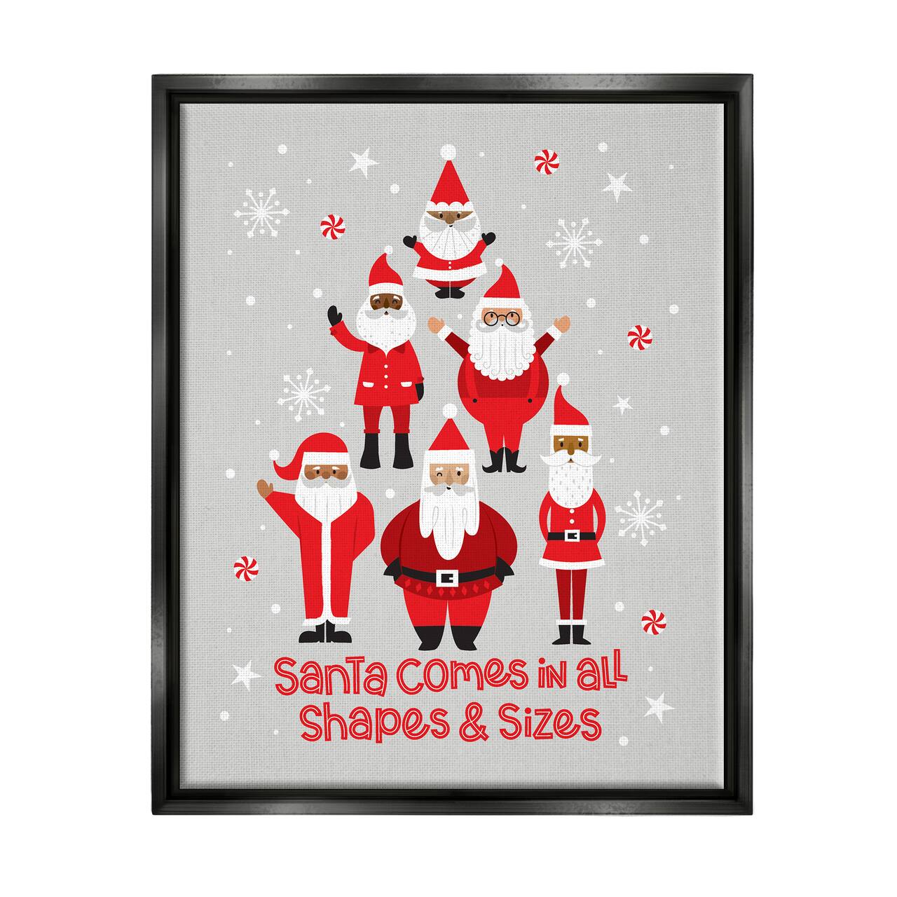 Stupell Industries Santa All Shapes & Sizes Christmas Phrase Framed Floater Canvas Wall Art